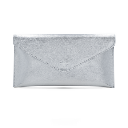 Navy Metallic Leather Clutch Bag