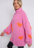 Grey & Pink Oversized Heart Jumper