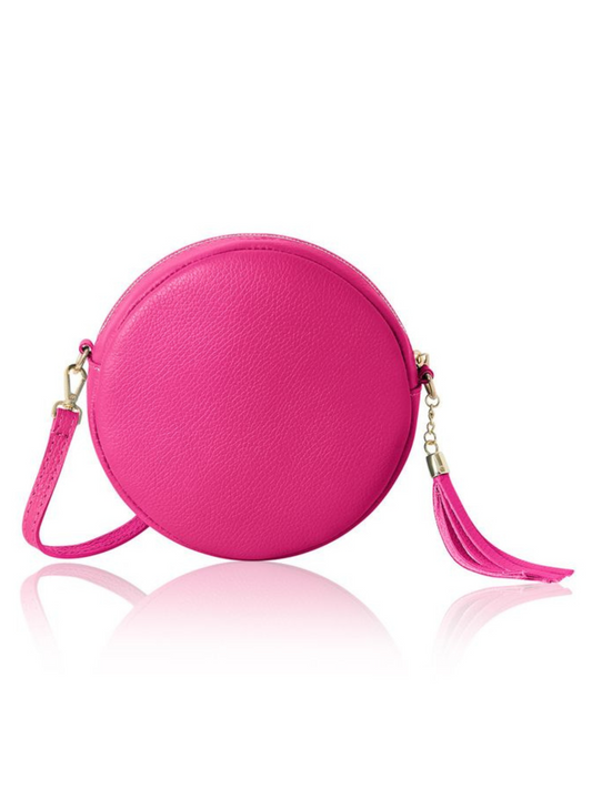 Fuchsia Leather Circle Crossbody Bag