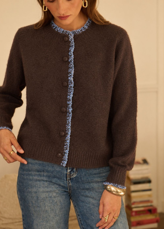 Plum/Pink Floral Frill Trim Cardigan