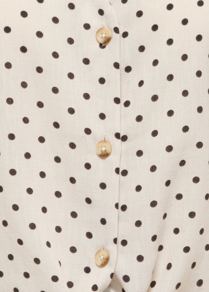 Pumice Stone/Chocolate Polka Dot Tie Front Blouse
