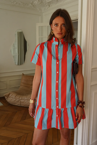 Red/Turquoise Blue Stripe Dress