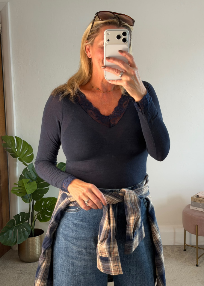 Plum Cashmere Mix Lace Trim Layering Top