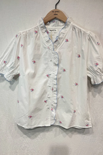 Floral Embroidered Frill Collar Blouse