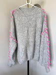 Grey/Pink Contrast Stitch Cosy Jumper