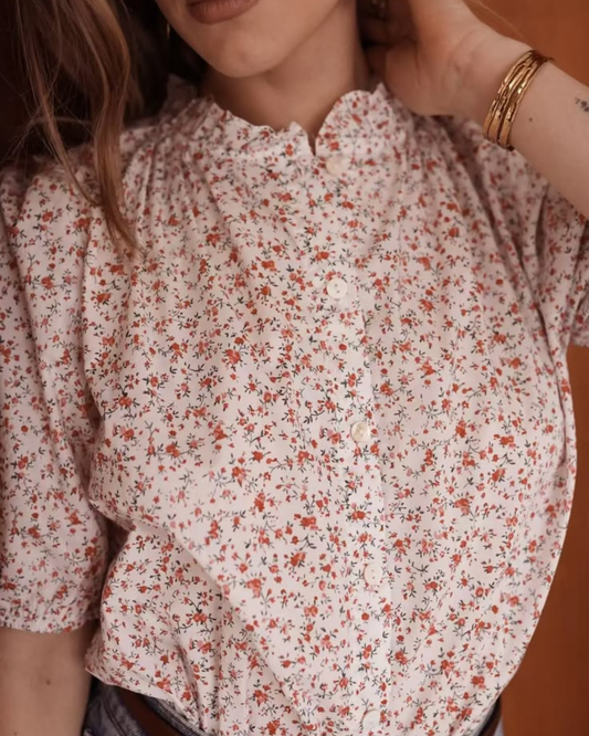 Pink/Red Floral Puff Sleeve Blouse