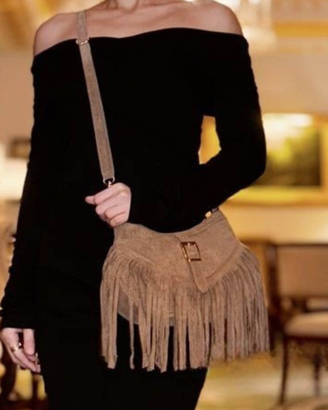 Chloe Dark Chocolate Fringe Cross Body Bag