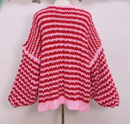 Hot Pink/Red Cosy Stripe Cardigan