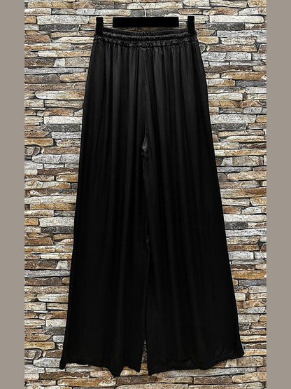 Emy Black Satin Wide Leg Trousers