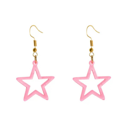 Neon Pink Star Earrings