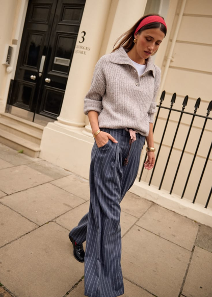 Oatmeal Chunky Knit Button Collar Jumper