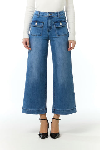 Denim Cropped Pocket Jeans