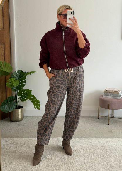 Burgundy Brushed Funnel Neck Zip Jacket