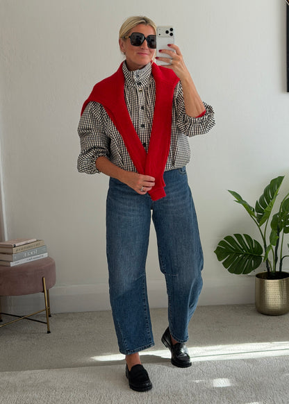 Black Check Funnel Neck Jacket