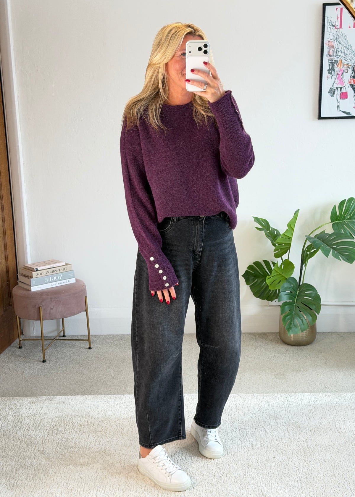 Chocolate Alpaca Mix Button Cuff Jumper