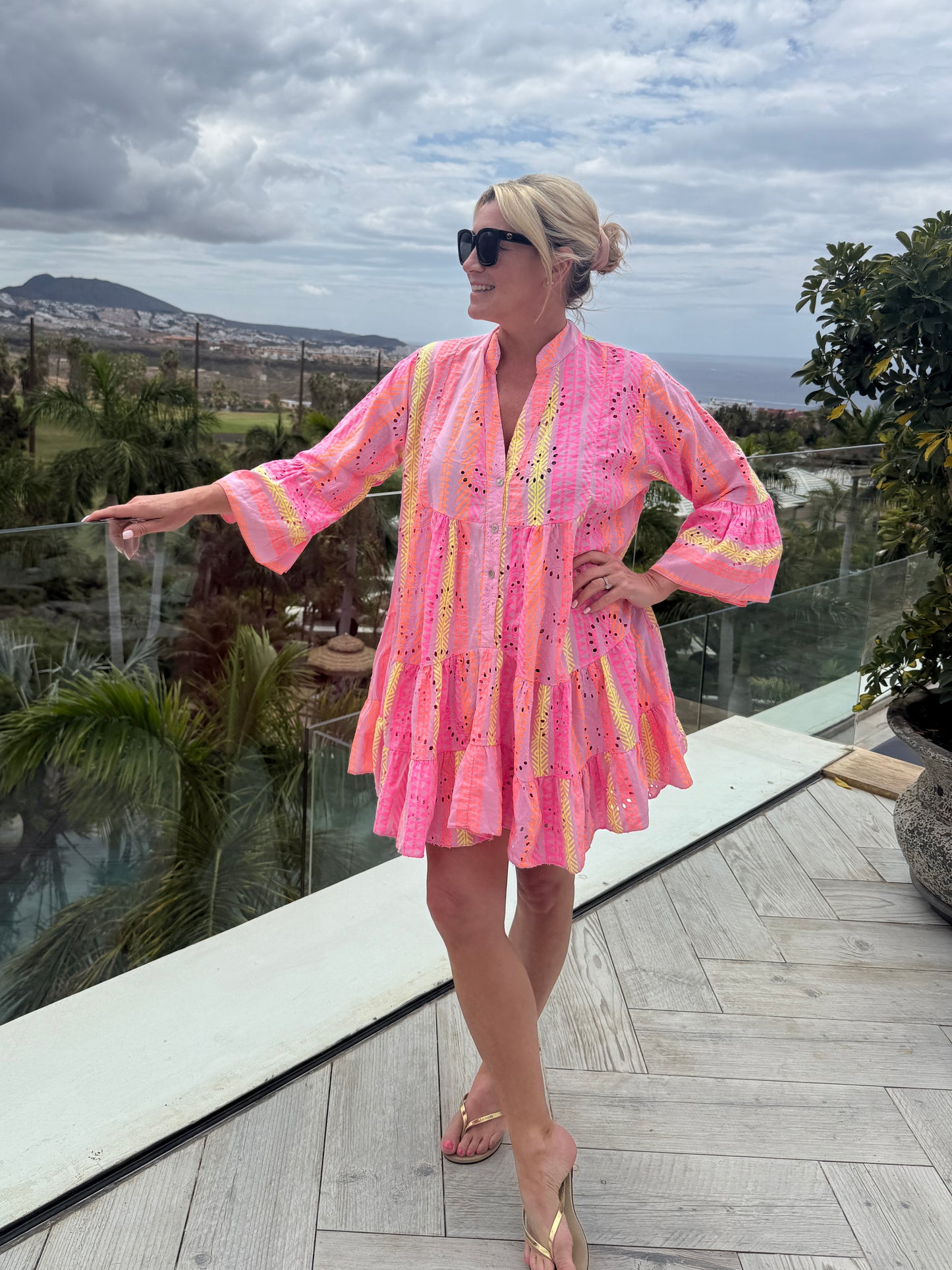 Neon Aztec Broderie Anglaise Summer Dress
