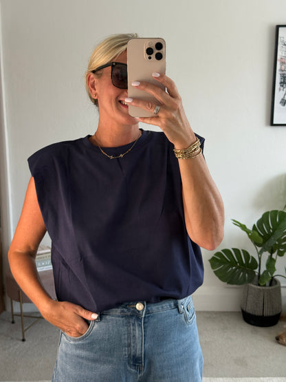 Navy Structured Shoulder T-Shirt