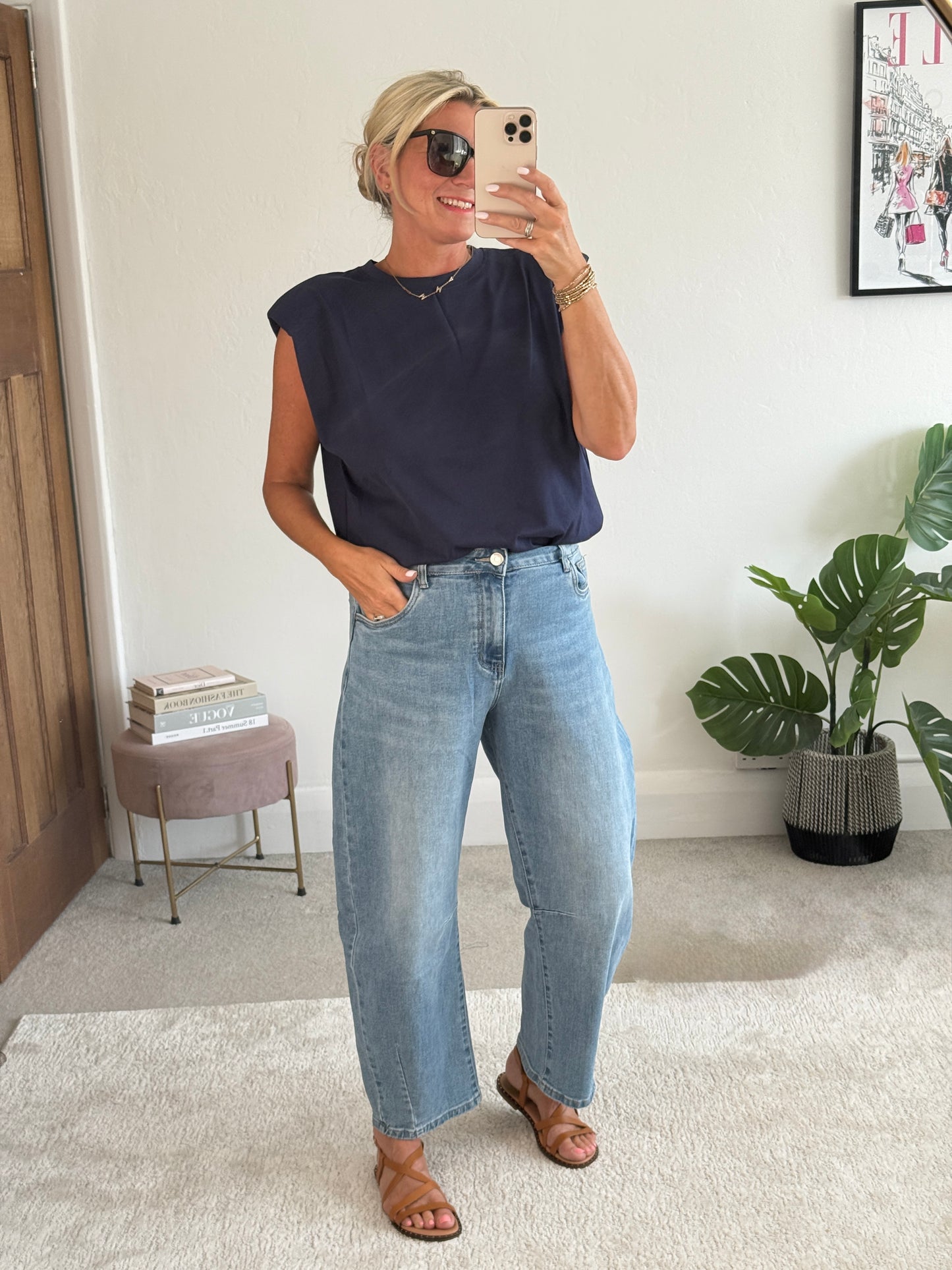 Navy Structured Shoulder T-Shirt