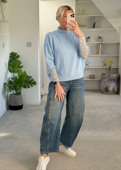 Blue Leopard Cashmere Blend Layering Top