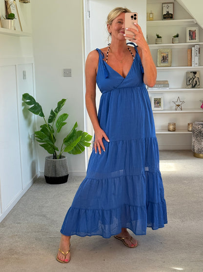 Kelly Green Tie Strap Tiered Maxi Dress