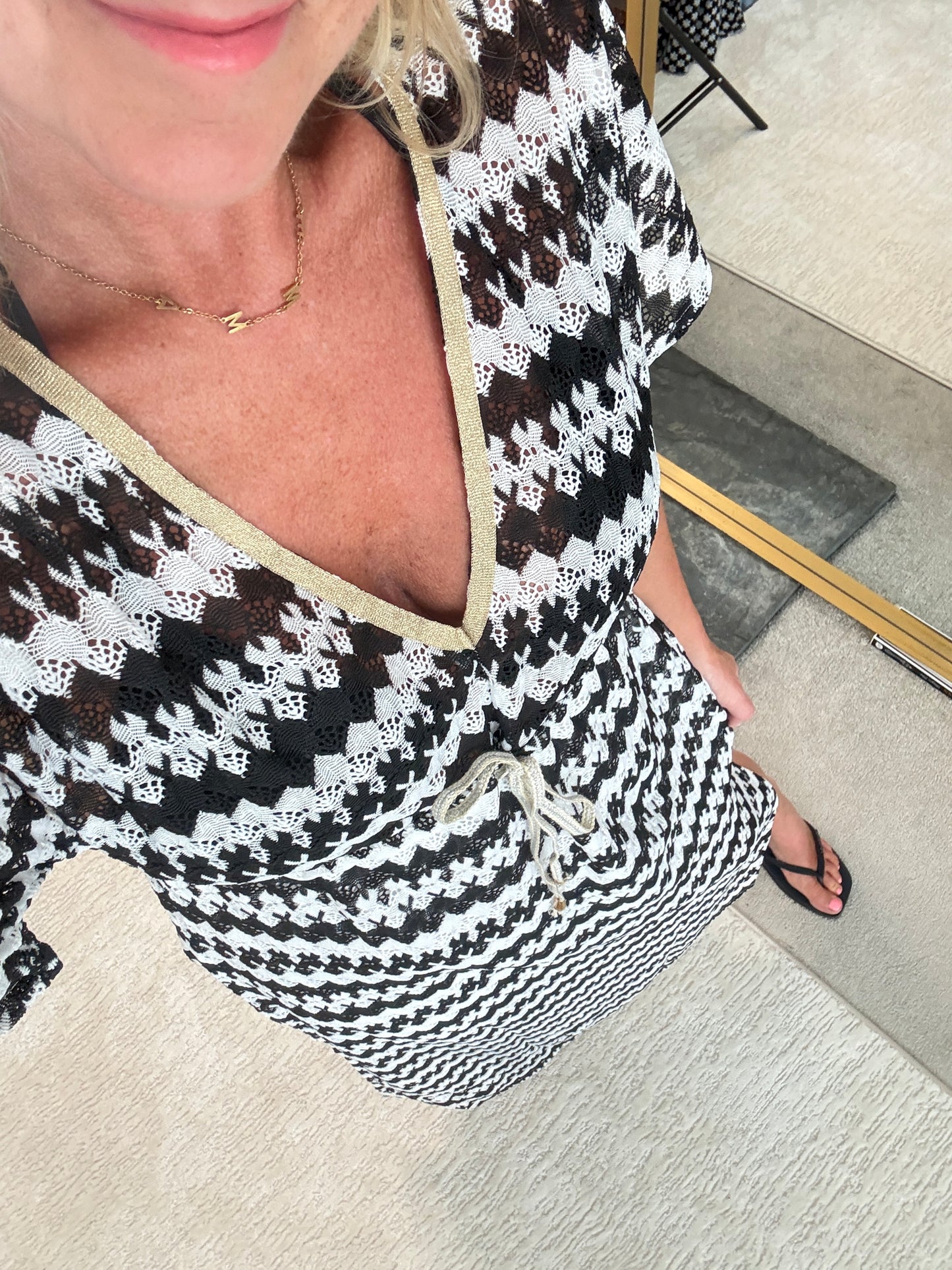 White/Black Wavy Maxi Beach Dress