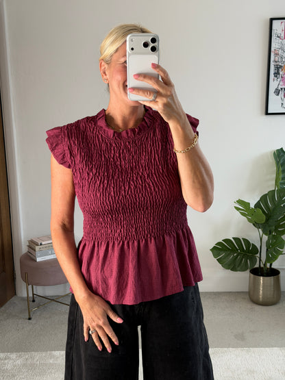 Plum Smocked Peplum Top