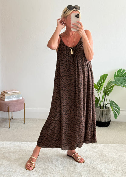 Chocolate Plaited Strap Leopard Maxi Dress 🐆