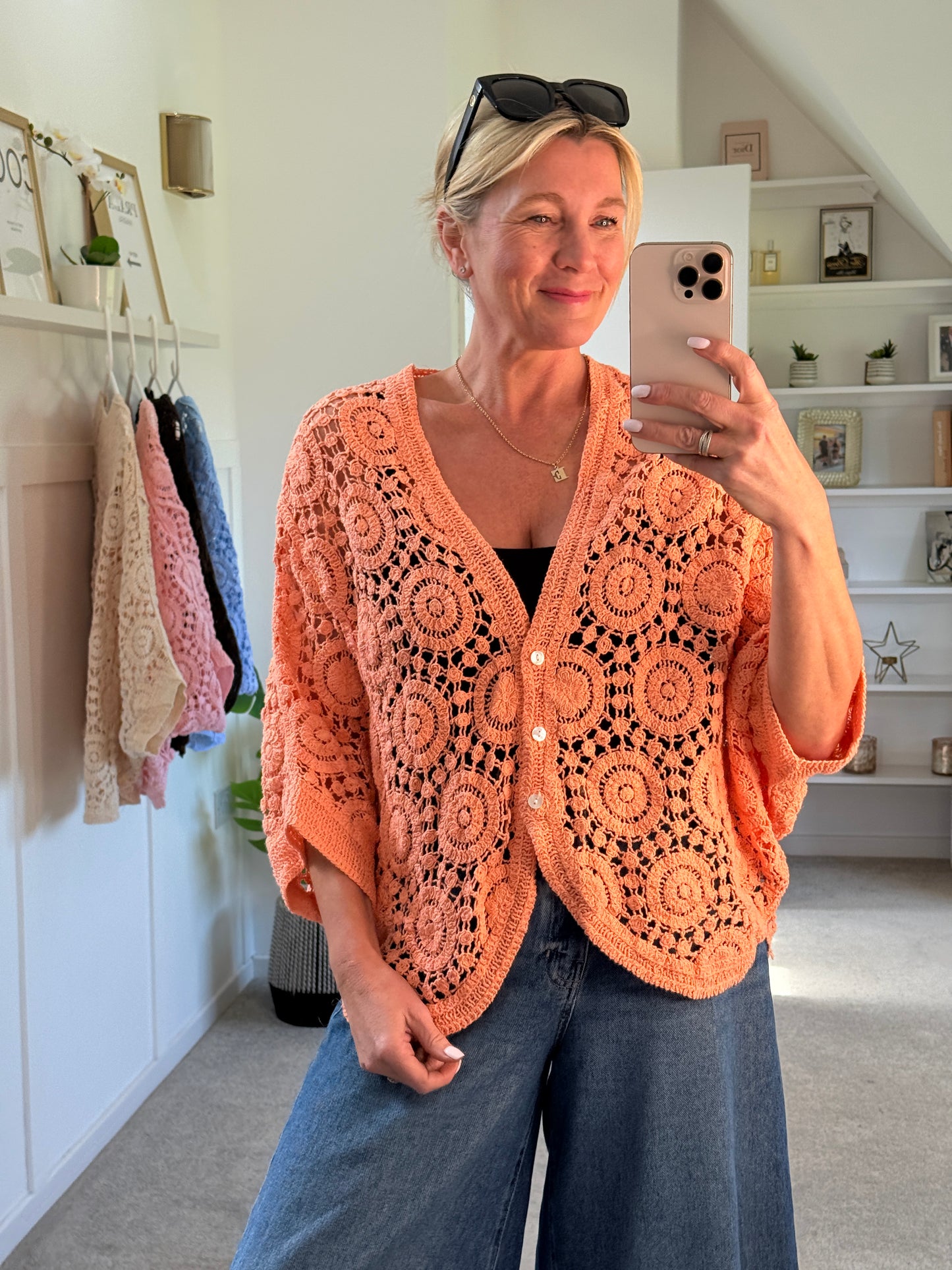 Papaya Circle Design Crochet Cardigan