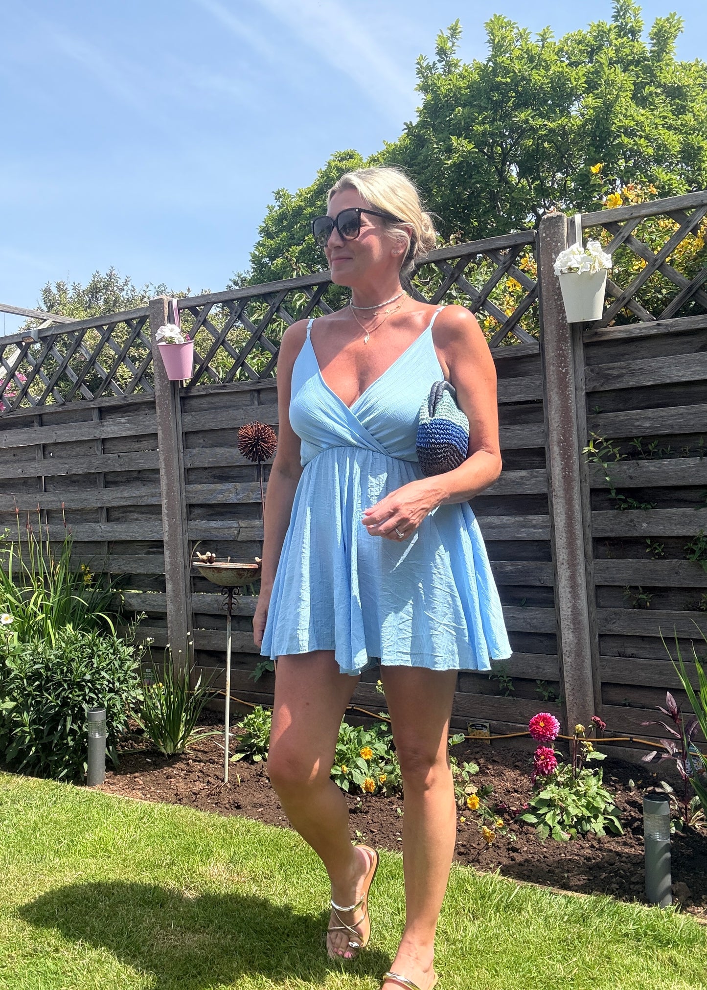 Sky Blue V-Neck Playsuit