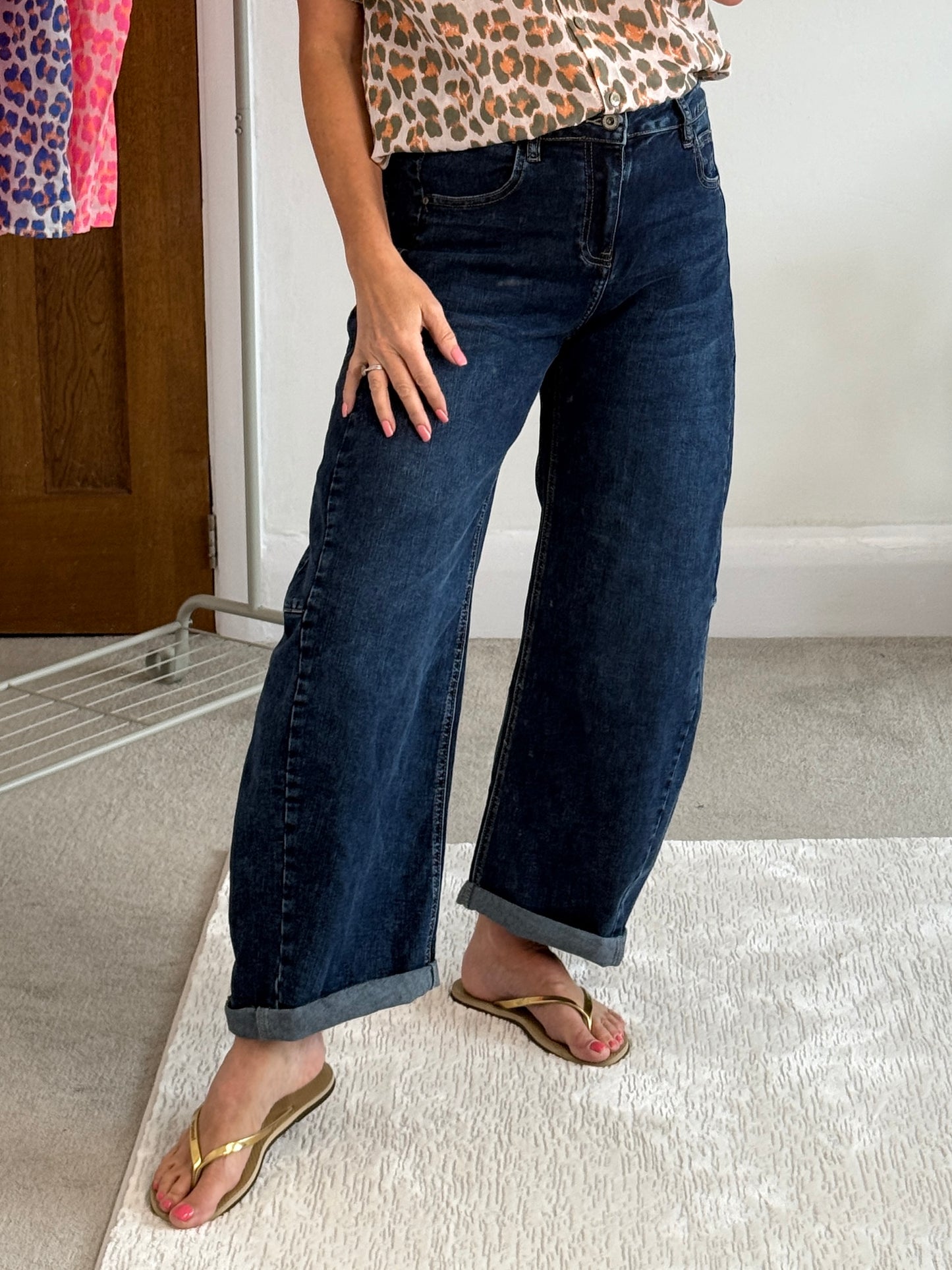 Dark Denim Barrel Leg Panel Jeans