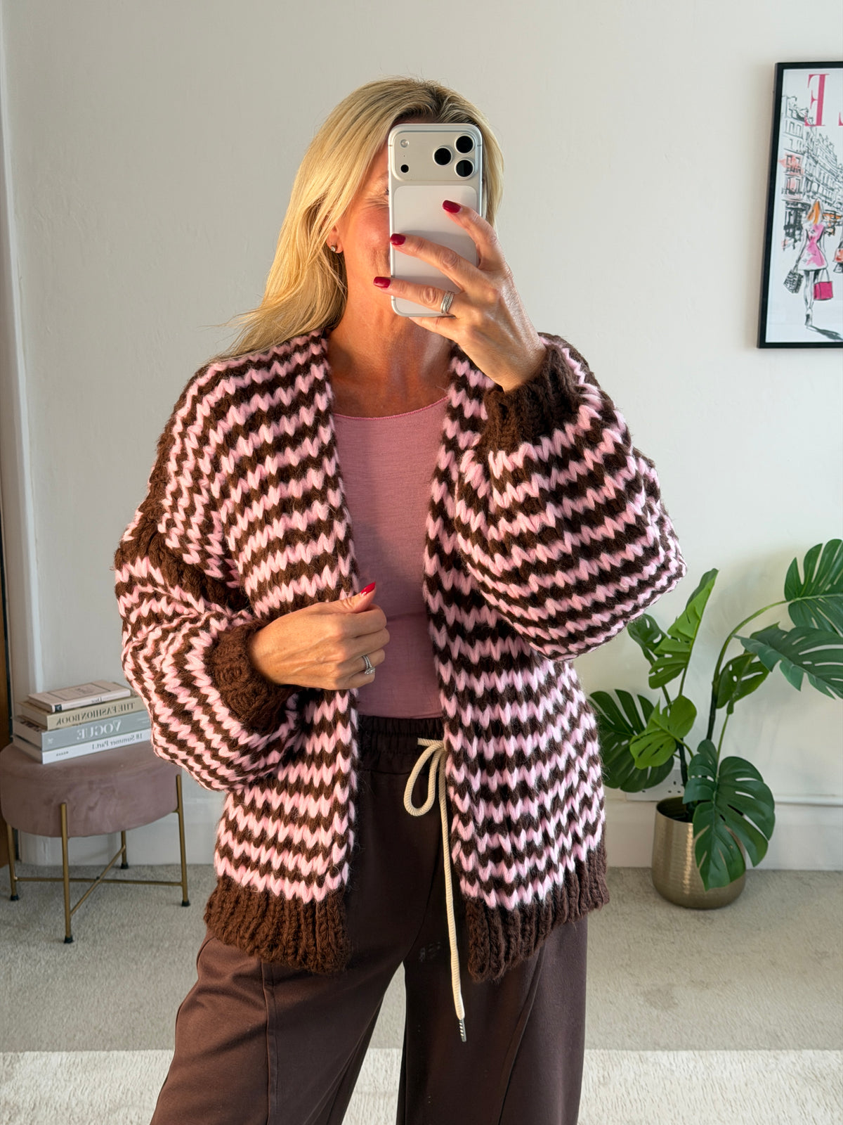 Chocolate/Pink Cosy Stripe Cardigan