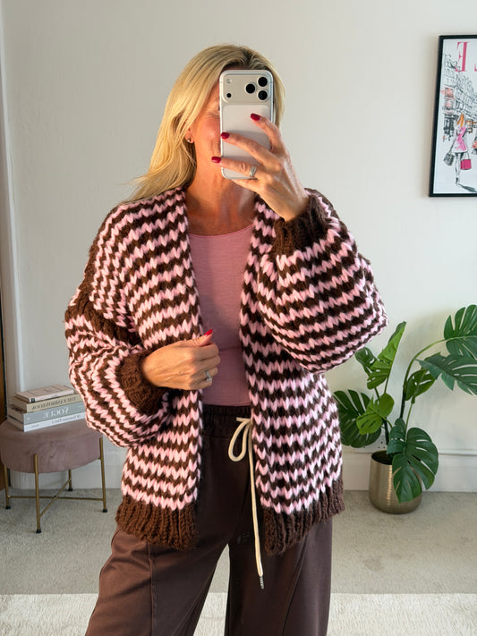 Chocolate/Pink Cosy Stripe Cardigan