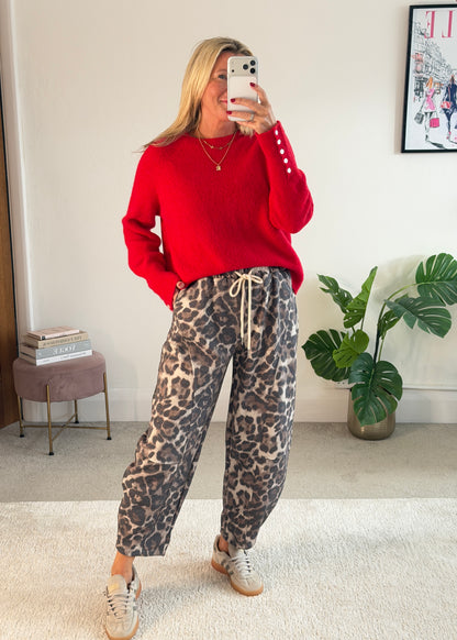 Large Leopard Print Barrel Joggers