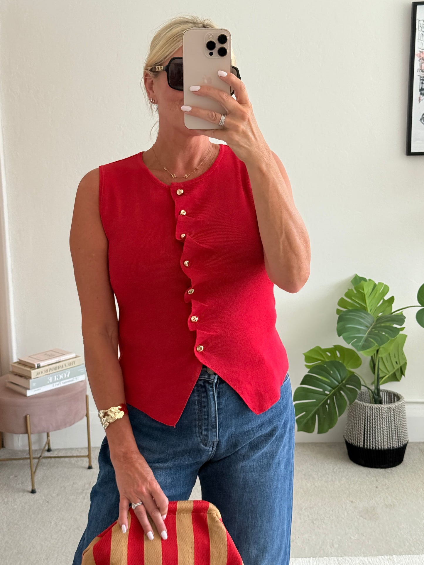 Red Tailored Knit Waistcoat