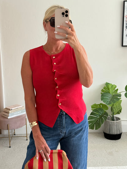 Red Tailored Knit Waistcoat