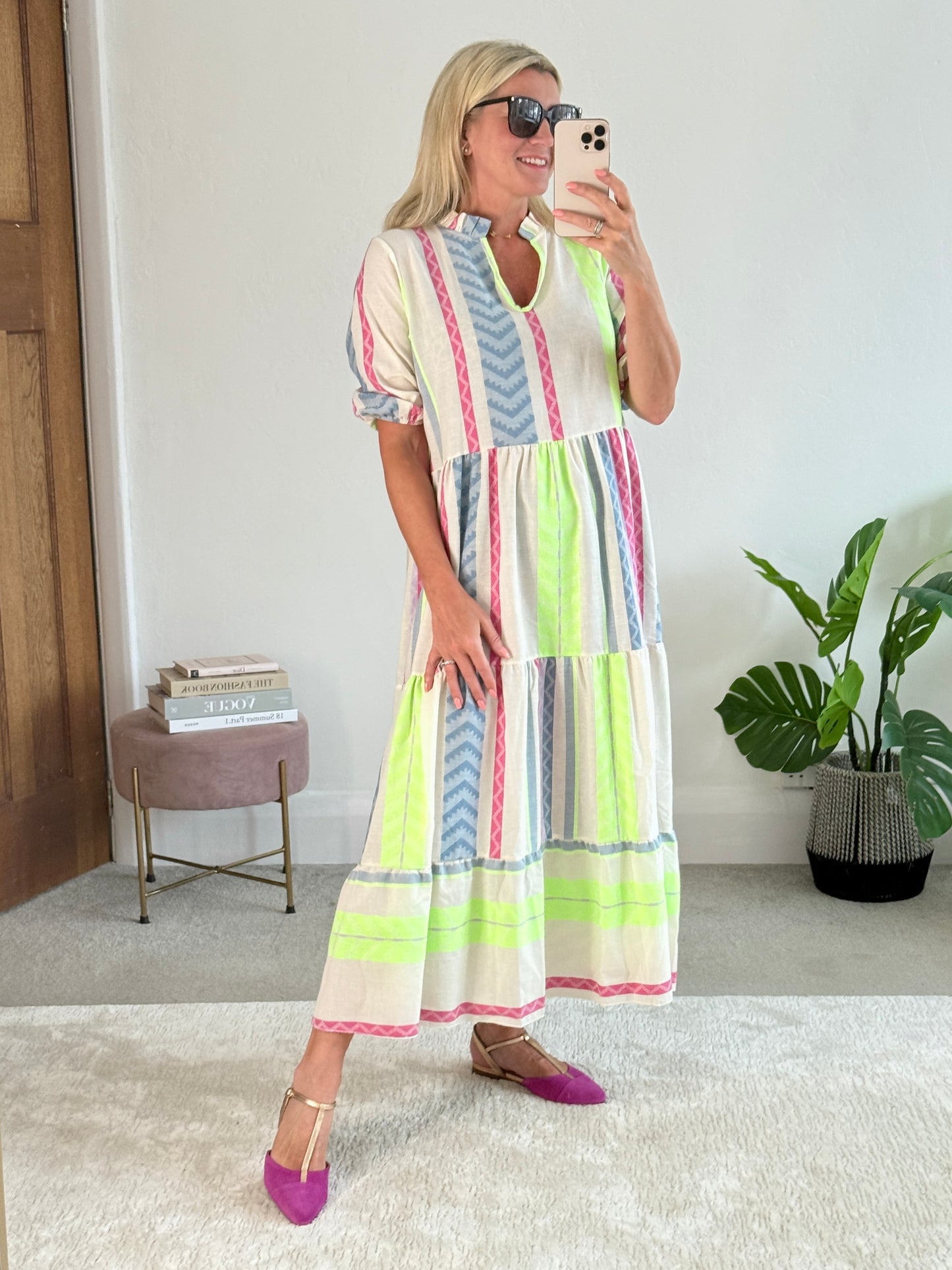 Neon/Blue Aztec Maxi Dress