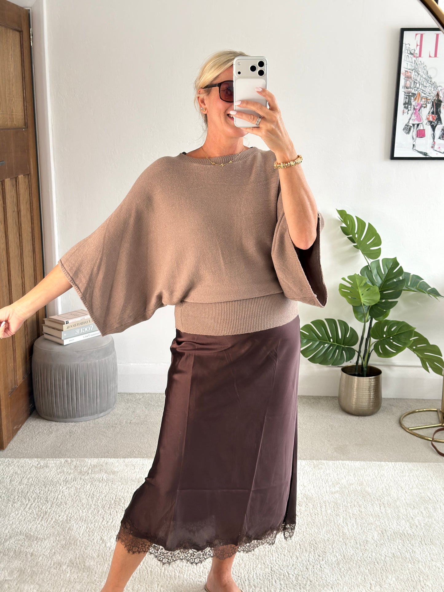 Black 3/4 Sleeve Batwing Jumper