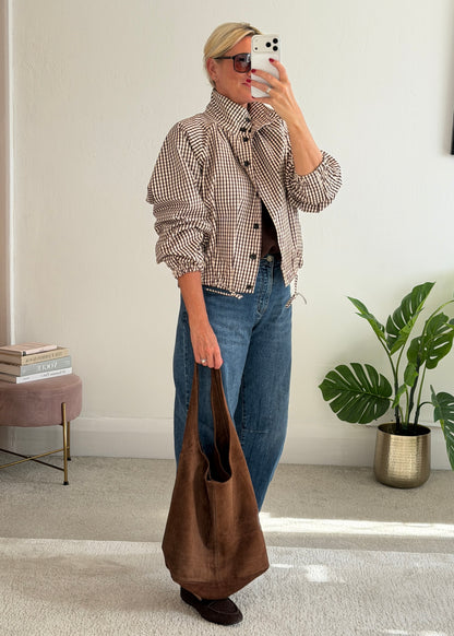 Chocolate Check Funnel Neck Jacket