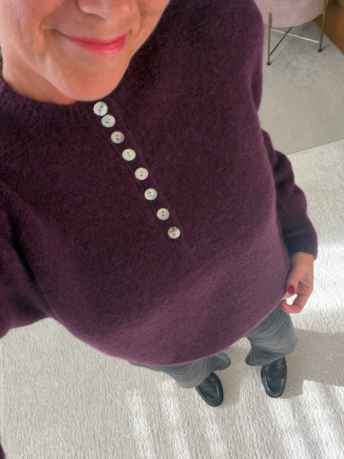 Plum Alpaca Mix Button Jumper