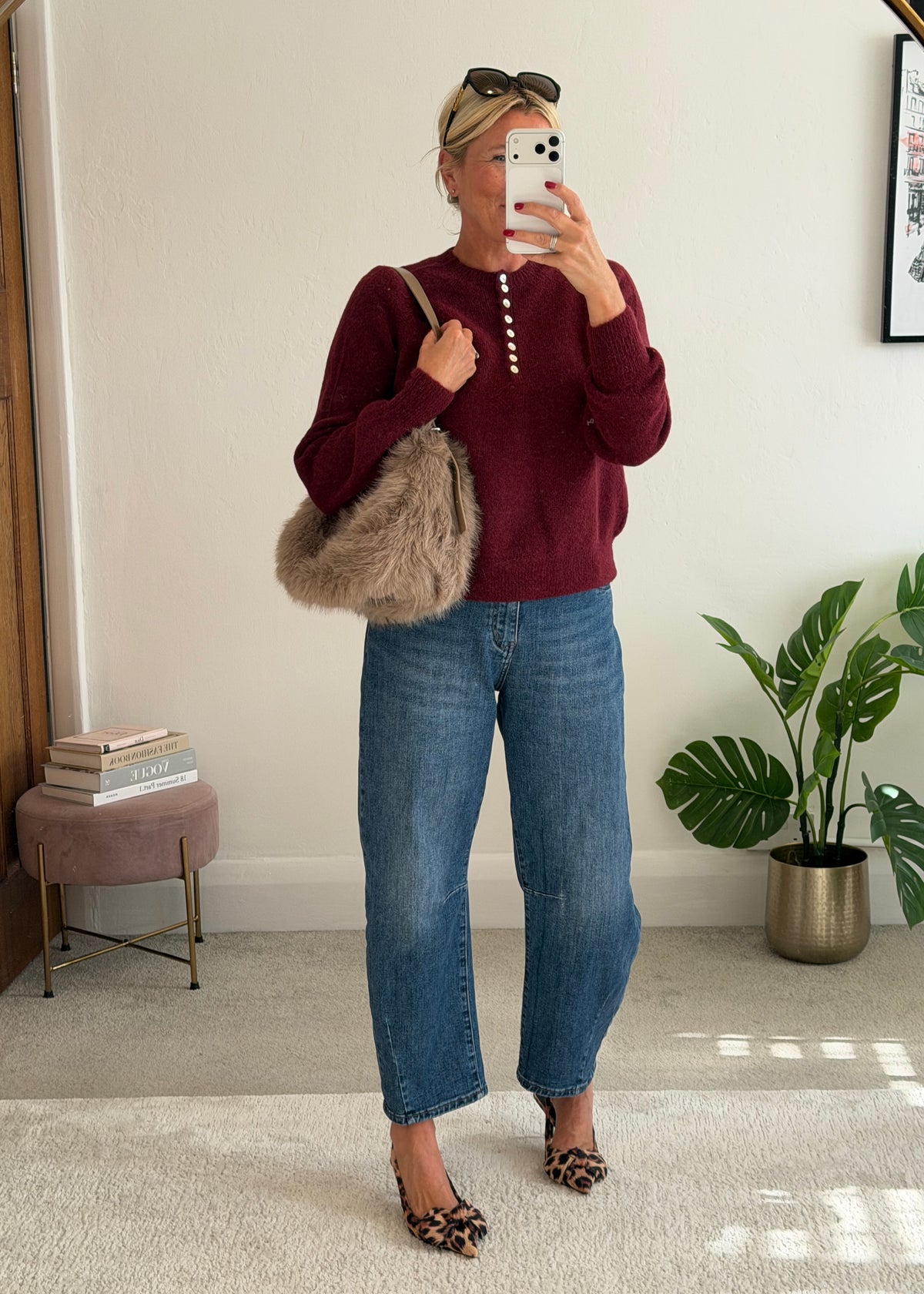 Burgundy Alpaca Mix Button Jumper
