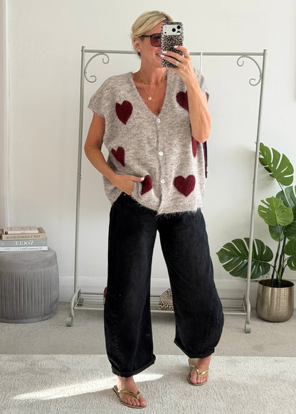 Mocha/Bordeaux Oversized Heart Cardigan