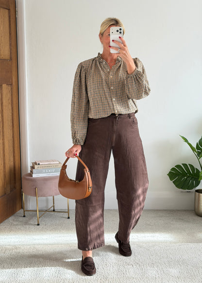 Cream Heritage Check Frill Collar Blouse