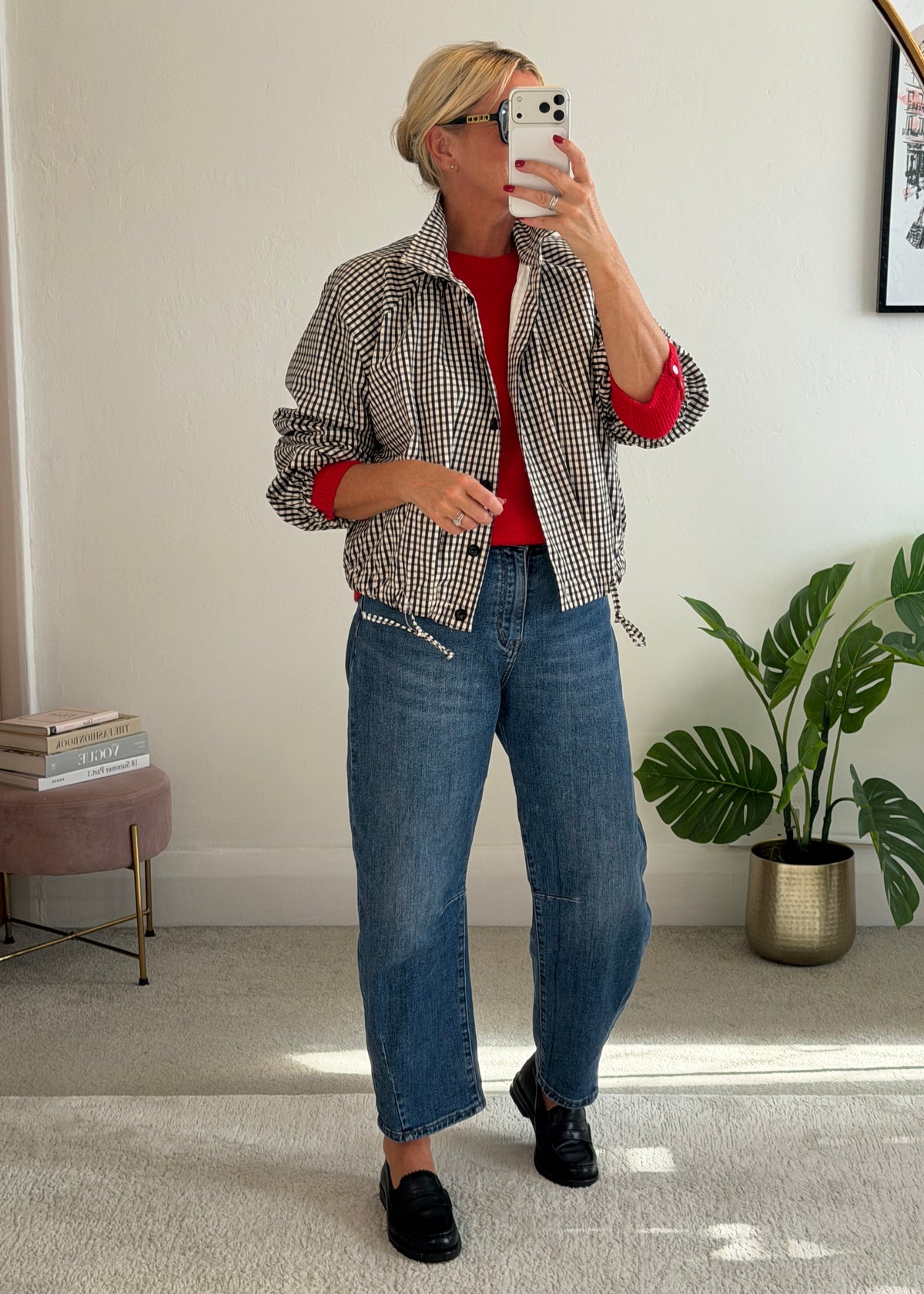 Black Check Funnel Neck Jacket