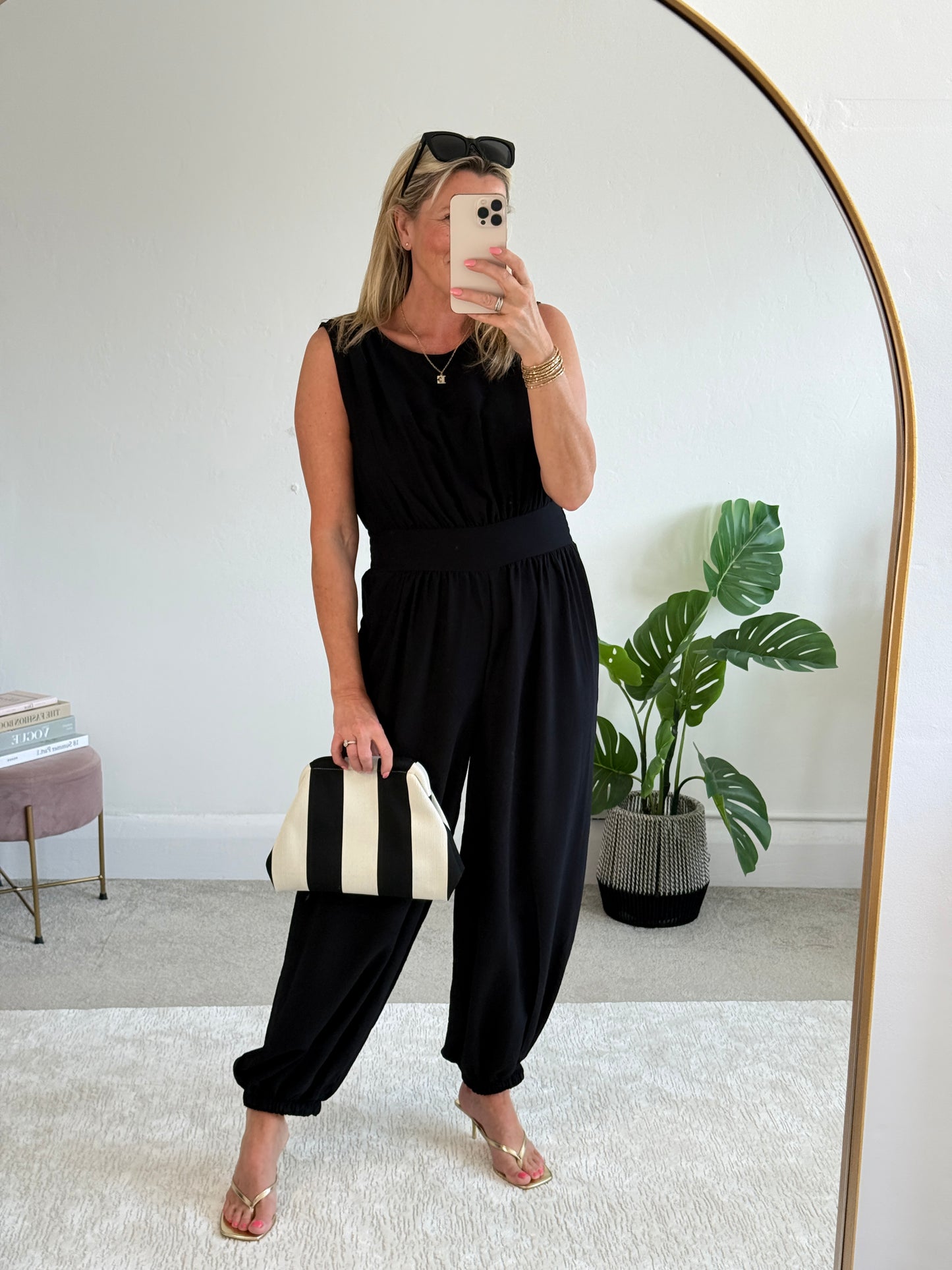 Black Elasticated Sleeveless Harem Jumpsuit