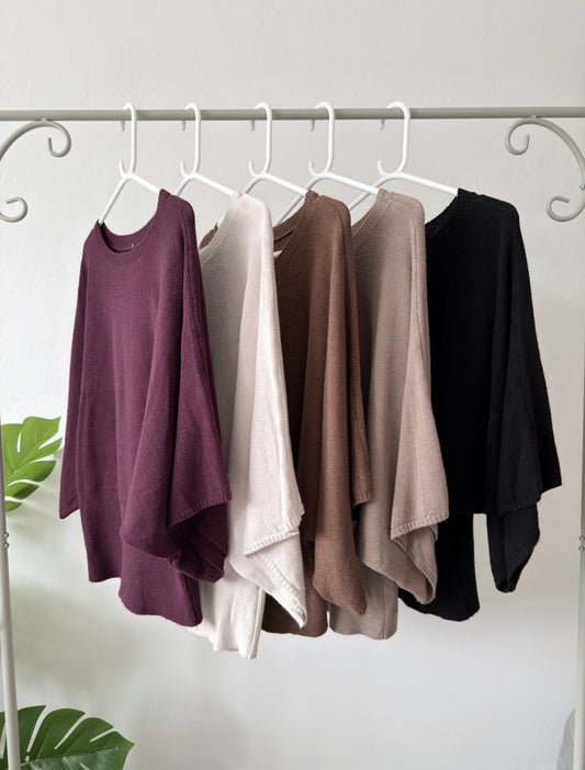 Beige 3/4 Sleeve Batwing Jumper