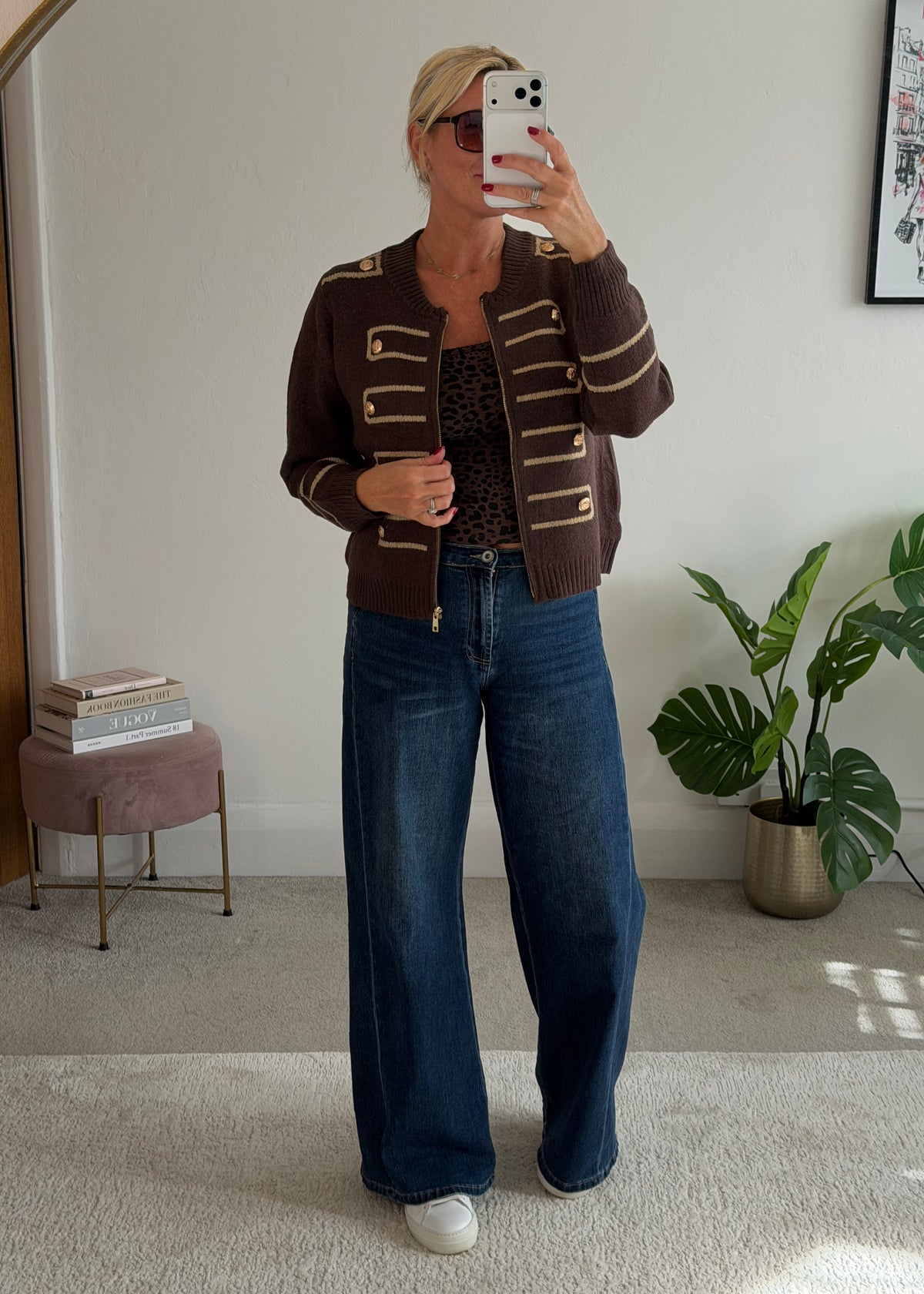 Chocolate Military Zip Front Knitted Cardi