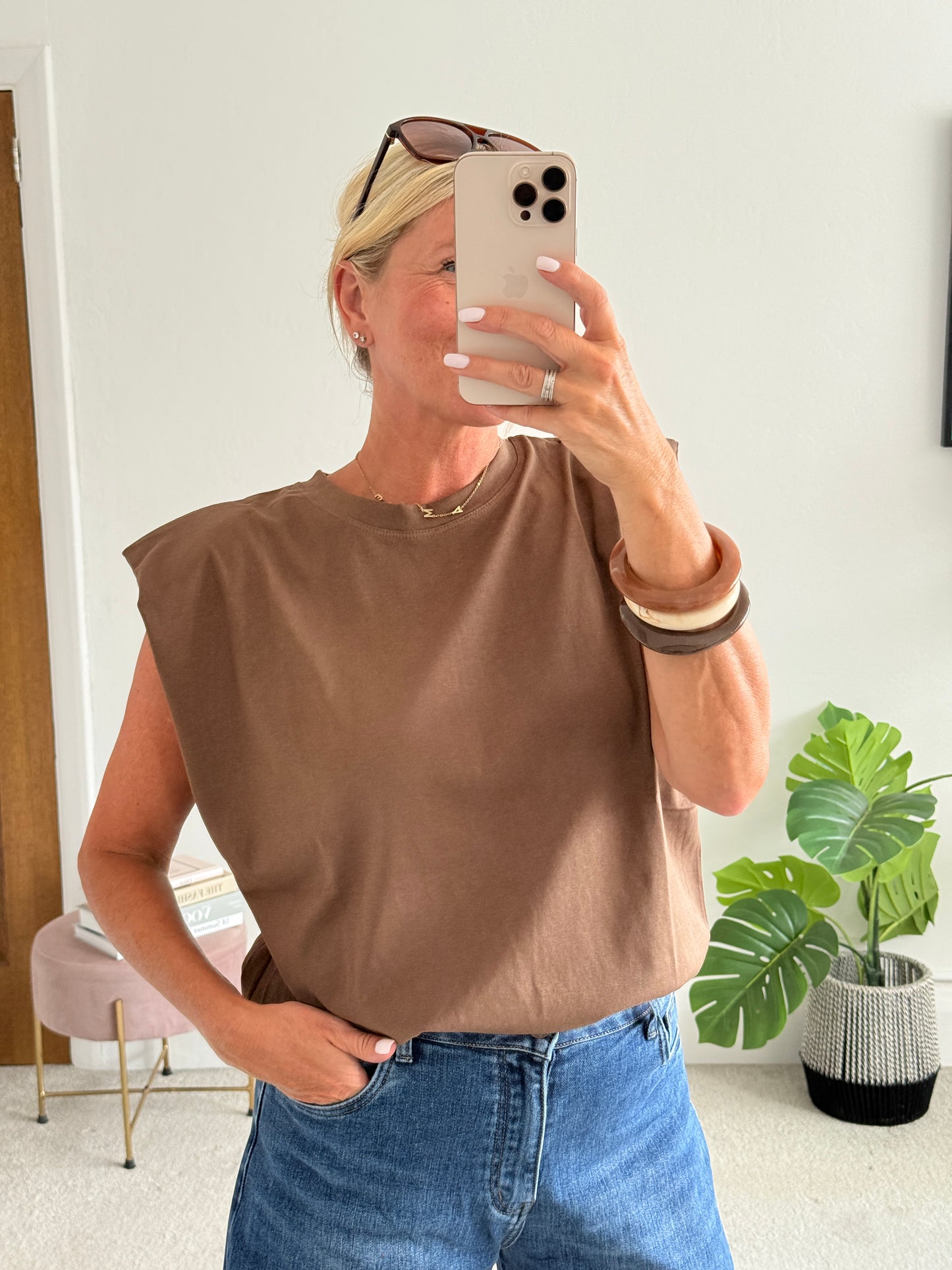 Chocolate Structured Shoulder T-Shirt