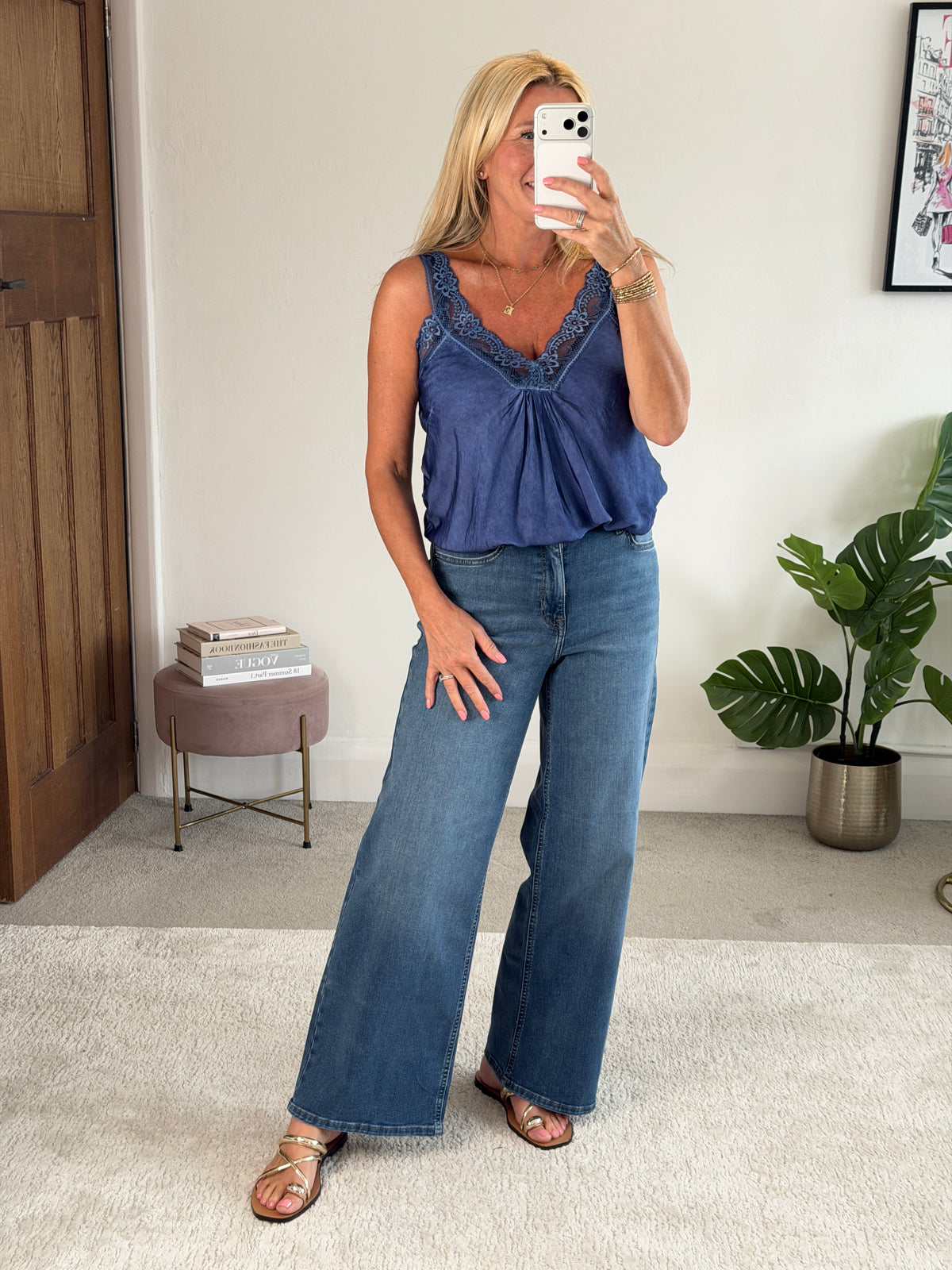 Navy Satin/Lace Cami Top