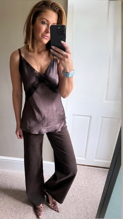 Chocolate Lace Satin Cami Top