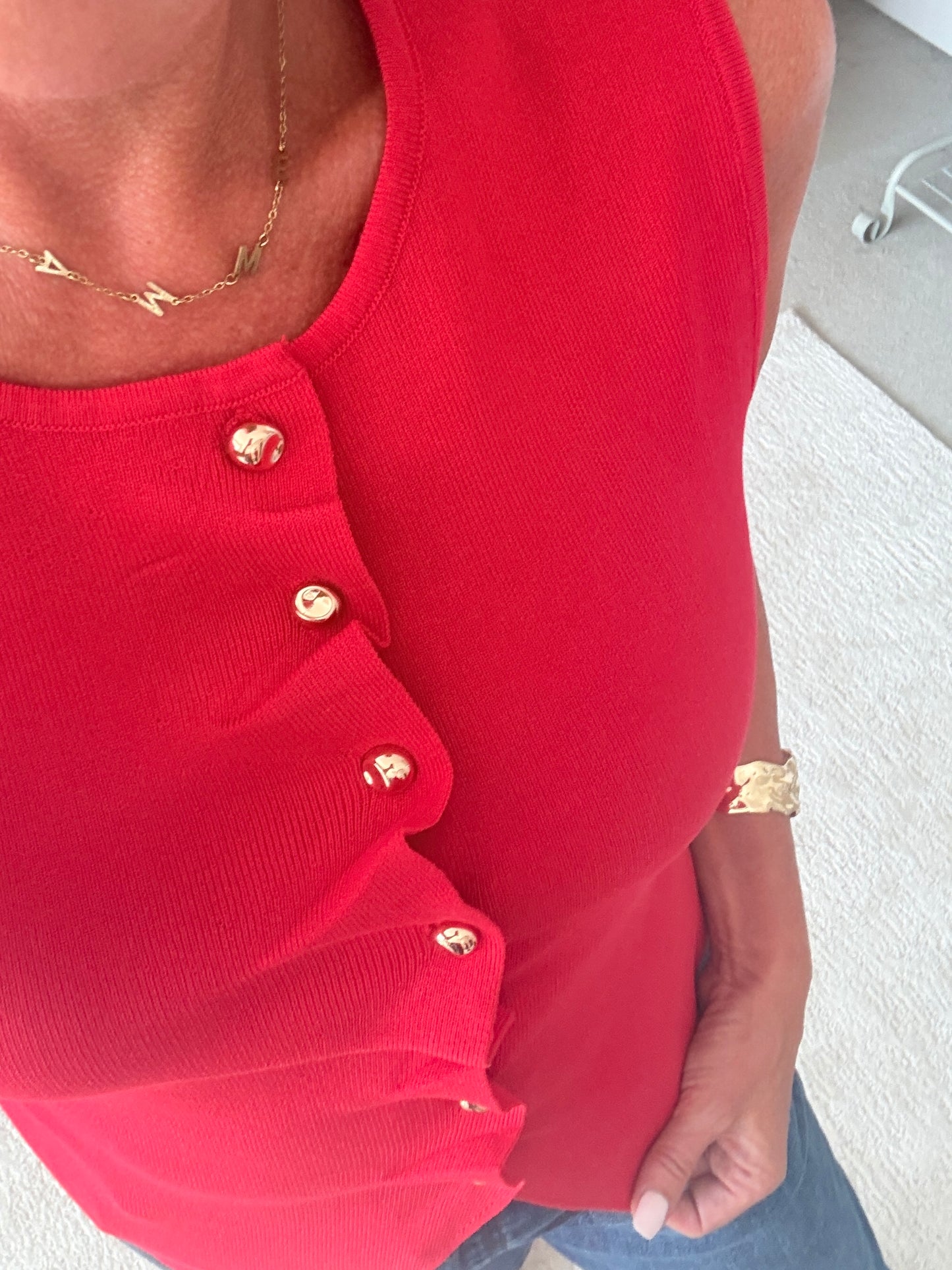 Red Tailored Knit Waistcoat
